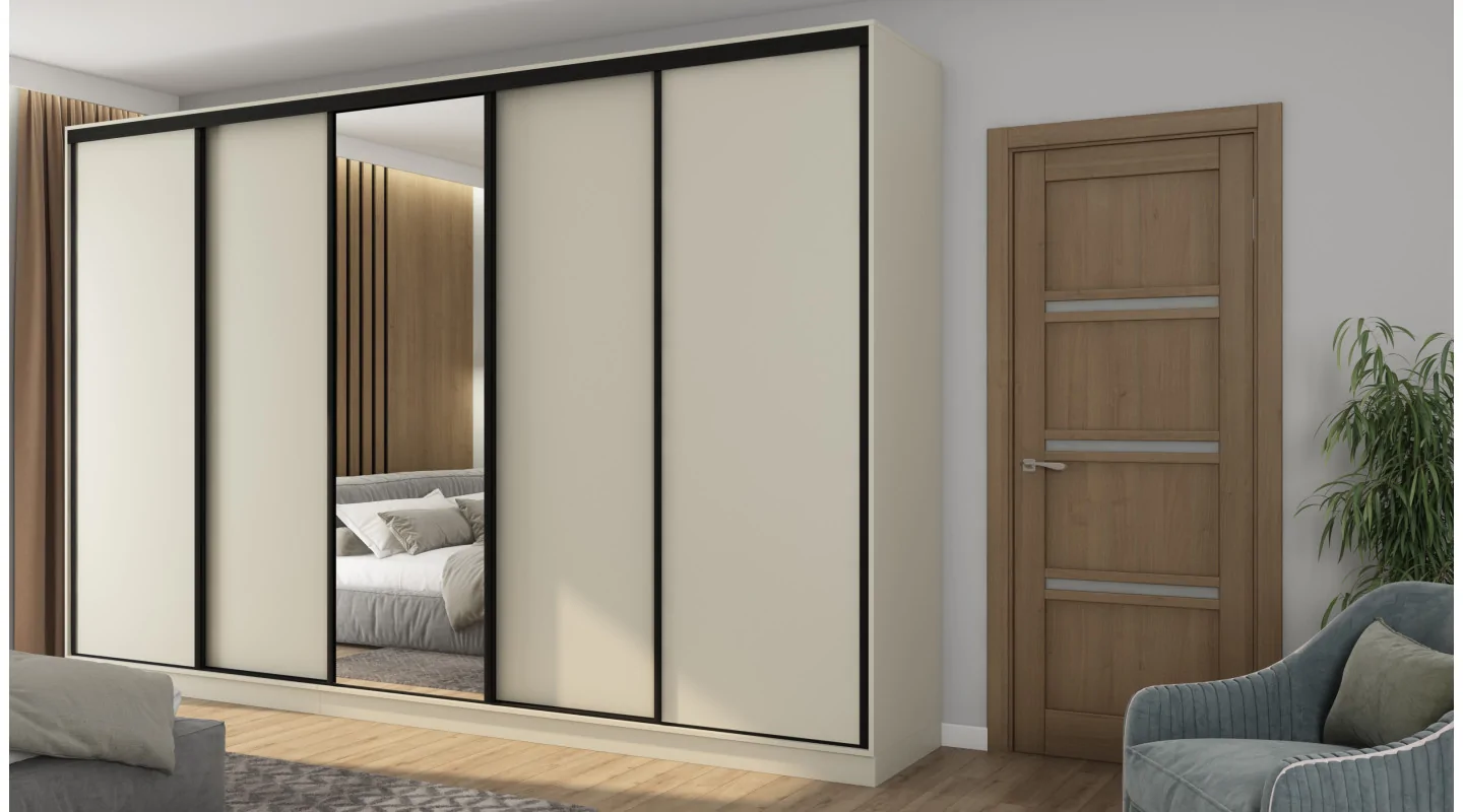 Szafa przesuwna 380x244 cm kaszmirowy beż z lustrem - Navero | eMeblast