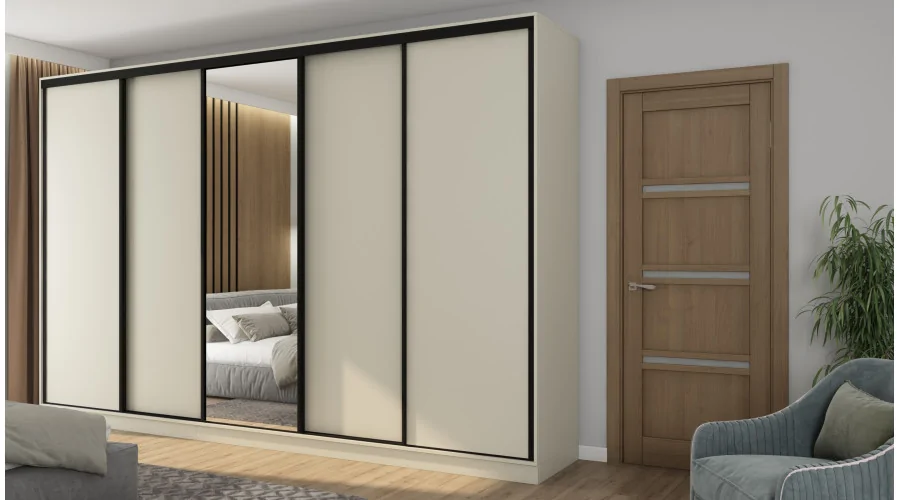 Szafa przesuwna 380x244 cm kaszmirowy beż z lustrem - Navero | eMeblast