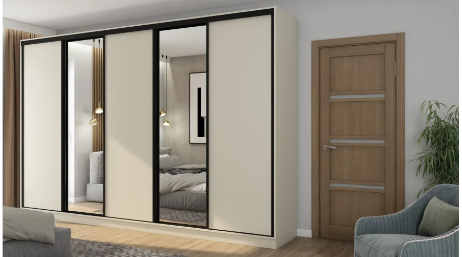 Szafa przesuwna 380x244 cm kaszmirowy beż 2 lustra - Navero | eMeblast