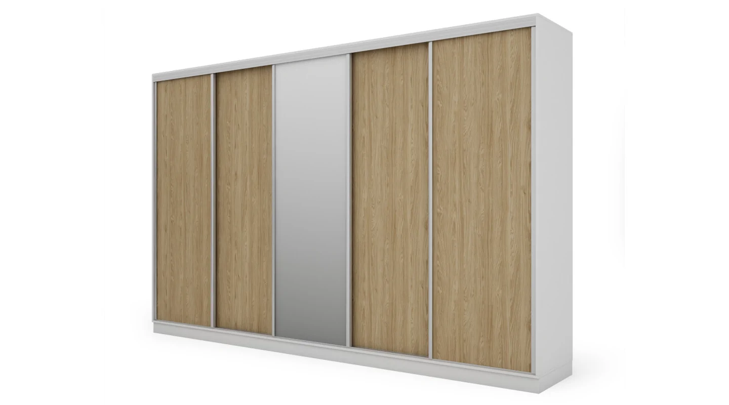 Szafa przesuwna 380x244 cm biel /dąb olejowany z lustrem - Navero | eMeblast