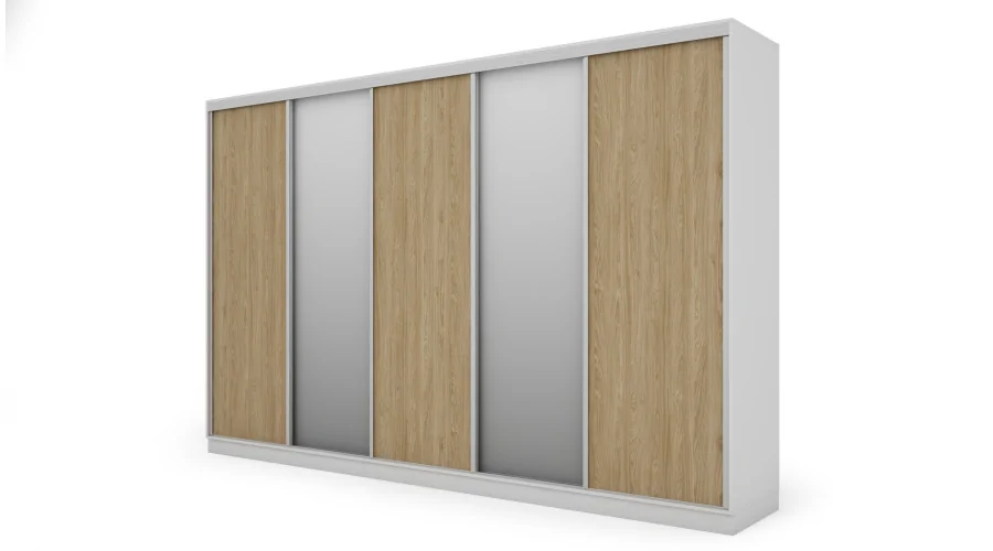 Szafa przesuwna 380x244 cm biel /dąb olejowany 2 lustra - Navero | eMeblast Szafa przesuwna 380x244 cm biel /dąb olejowany 2 lustra - Navero | eMeblast
