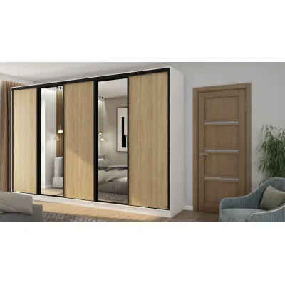 Szafa przesuwna 380x244 cm biel /dąb olejowany 2 lustra - Navero | eMeblast