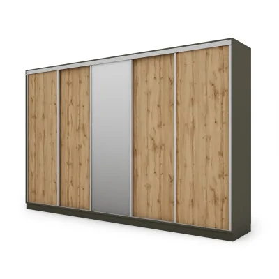 Szafa przesuwna 380x244 cm szary grafit /dąb wotan z lustrem - Navero | eMeblast