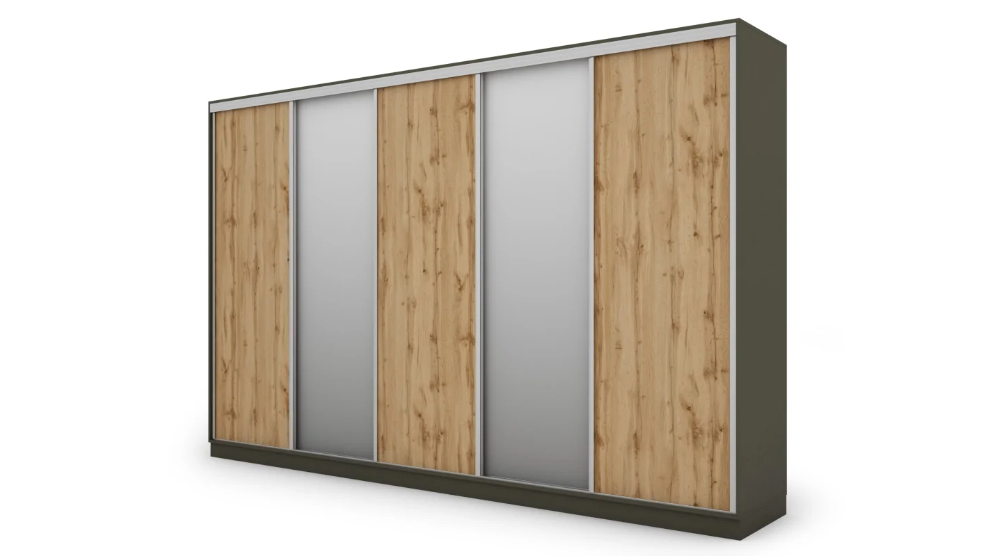 Szafa przesuwna 380x244 cm szary grafit wotan 2 lustra - Navero | eMeblast
