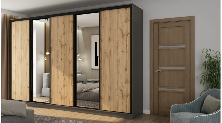 Szafa przesuwna 380x244 cm szary grafit wotan 2 lustra - Navero | eMeblast