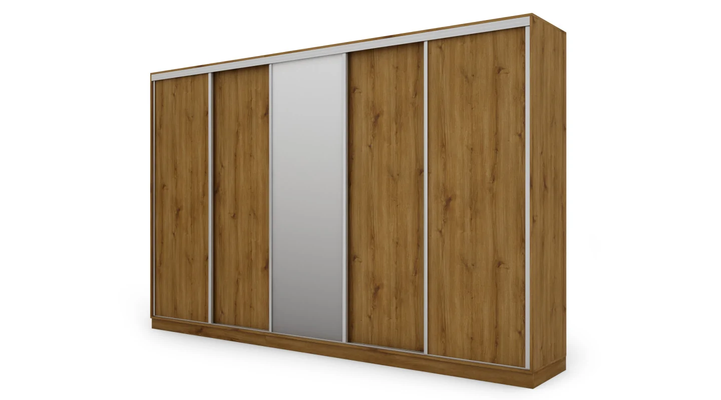 Szafa przesuwna 380x244 cm dąb carpenter whisky z lustrem - Navero | eMeblast