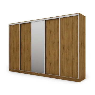 Szafa przesuwna 380x244 cm dąb carpenter whisky z lustrem - Navero | eMeblast
