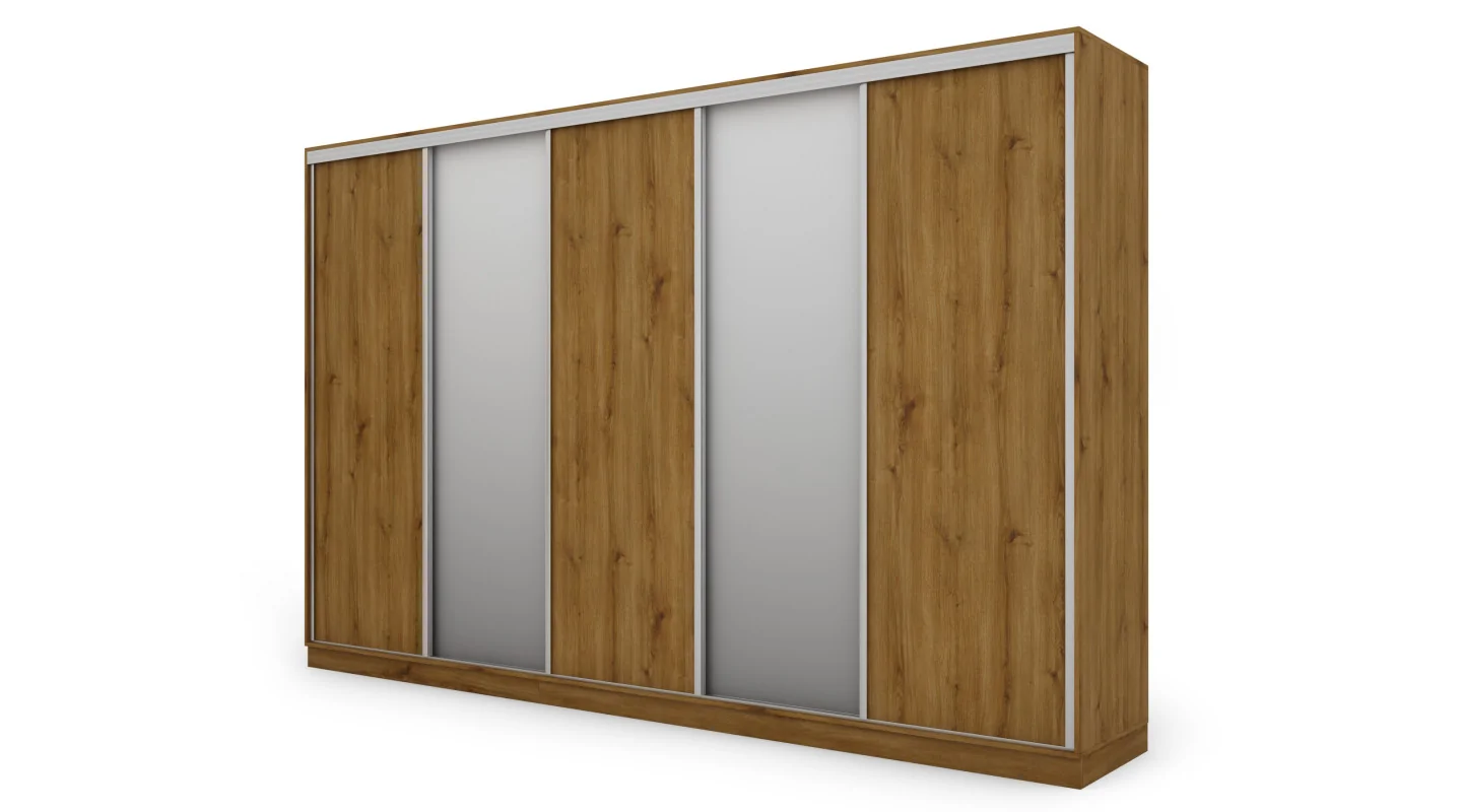 Szafa przesuwna 380x244 cm dąb carpenter whisky 2 lustra - Navero