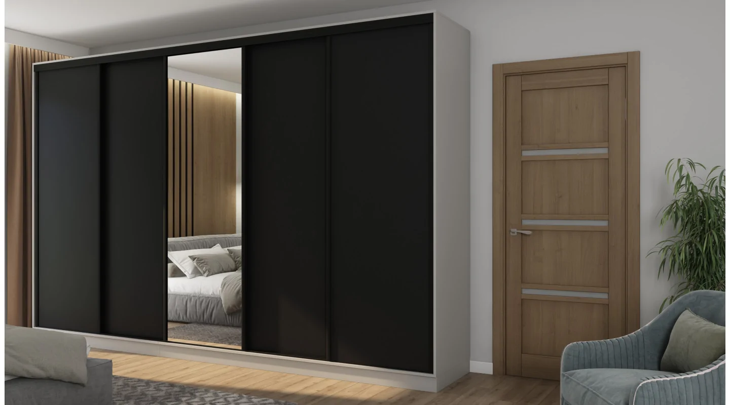 Szafa przesuwna 380x244 cm szary platynowy czarny z lustrem - Navero | eMeblast