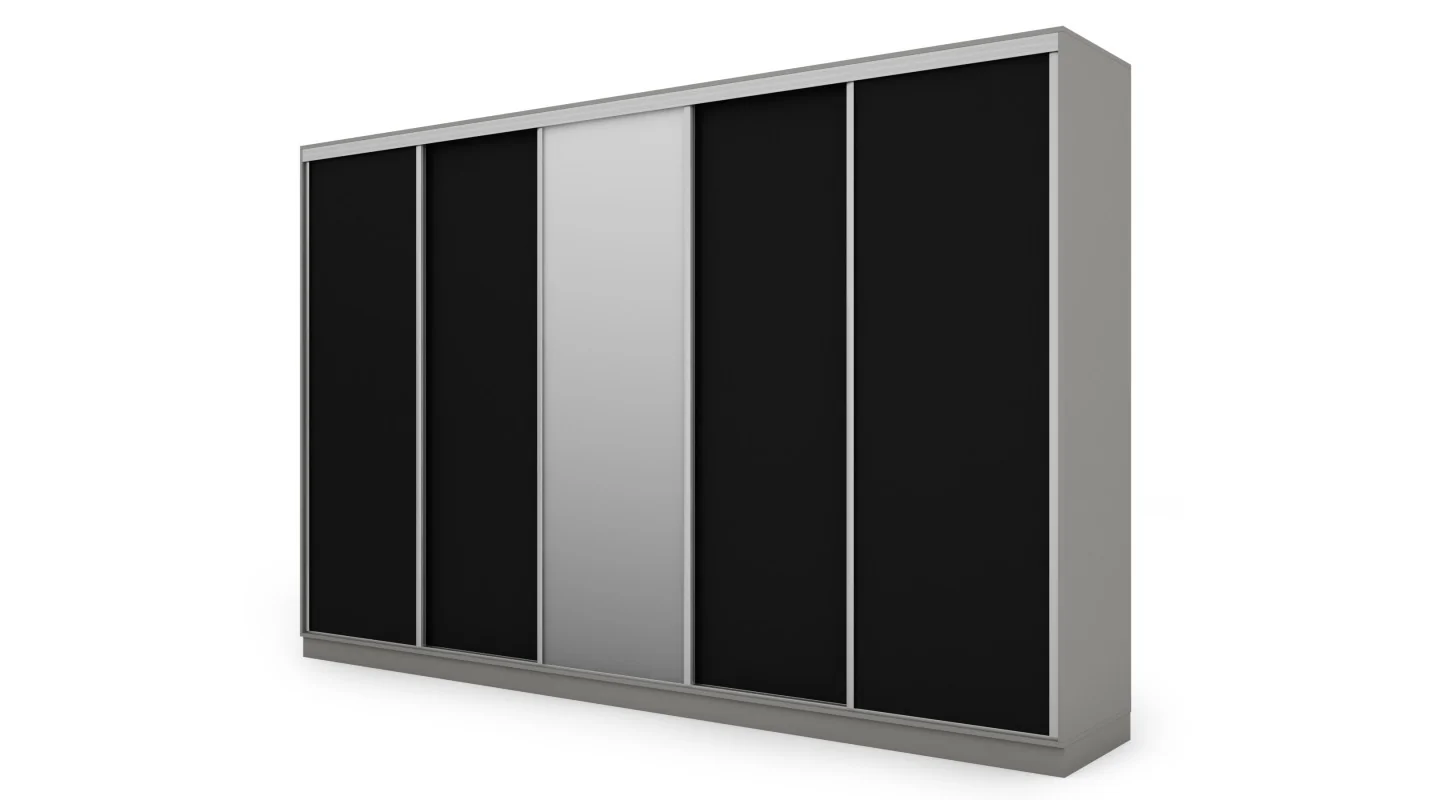 Szafa przesuwna 380x244 cm szary platynowy czarny z lustrem - Navero | eMeblast