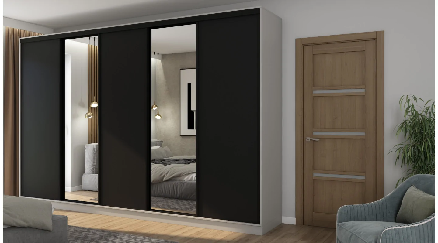 Szafa przesuwna 380x244 cm szary platynowy czarny - Navero | eMeblast