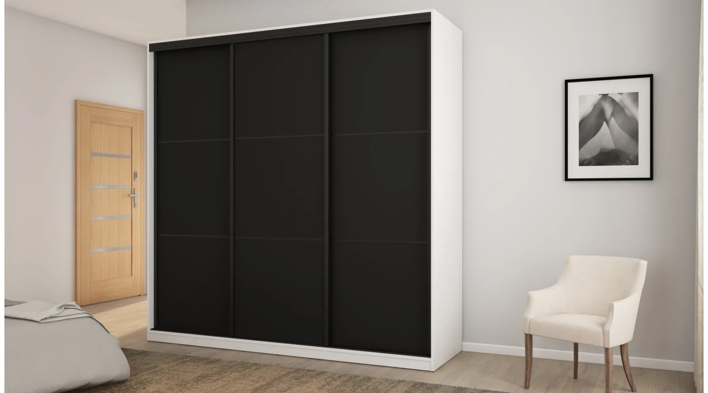 Szafa przesuwna 220x220 cm biel / czarna z koszami i szufladami – Norvello | eMeblast