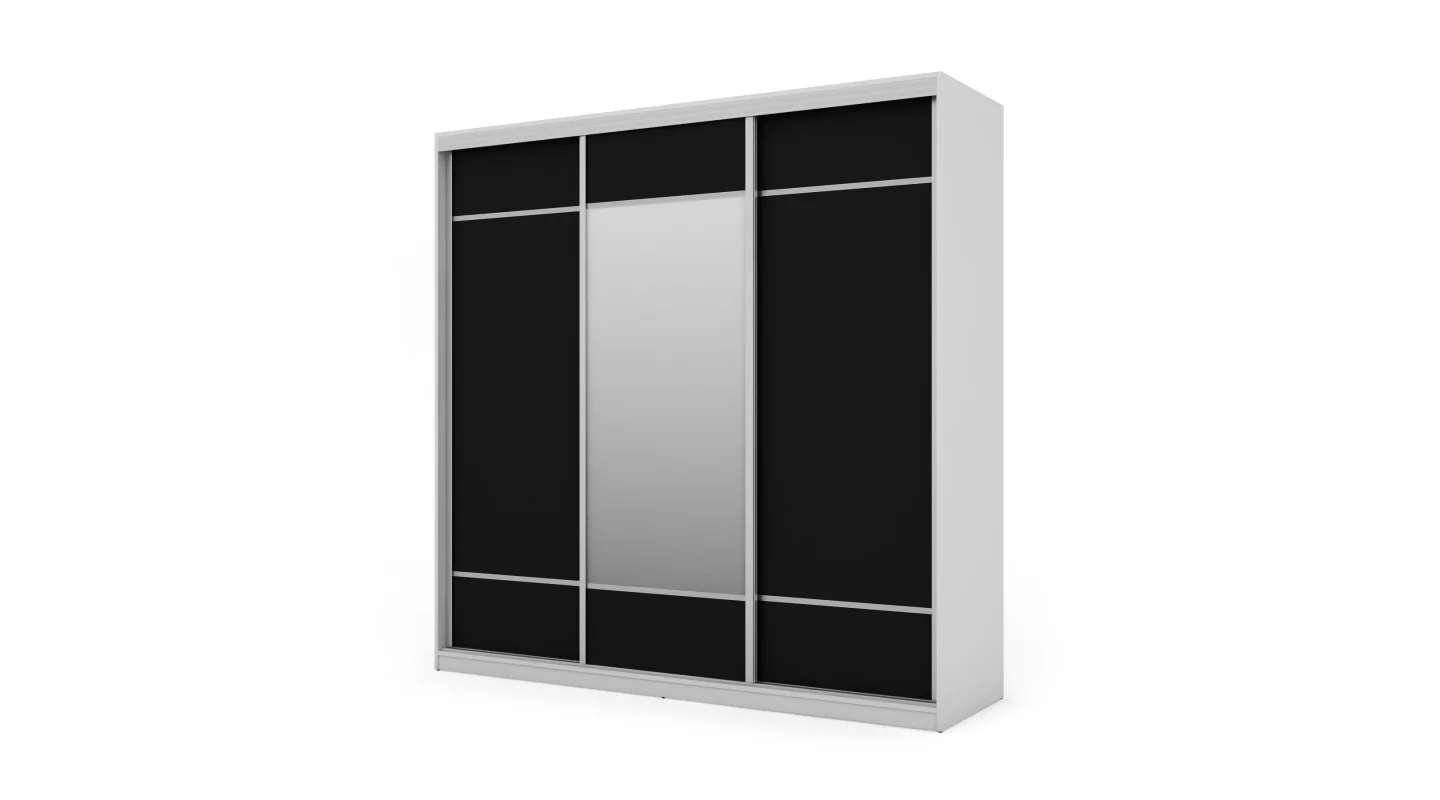 Szafa przesuwna 220x220 cm biel / czarna z lustrem, koszami i szufladami – Norvello | eMeblast