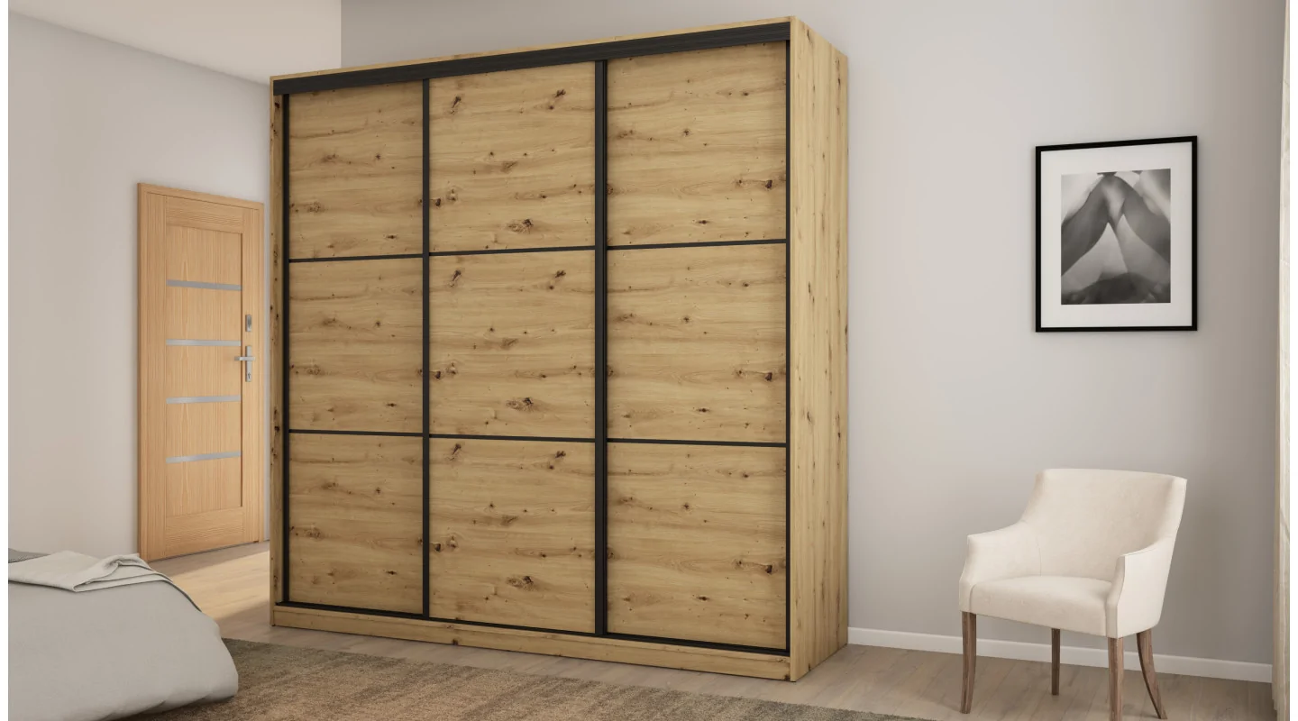 Szafa przesuwna 220x220 cm dąb artisan z koszami i szufladami – Norvello | eMeblast