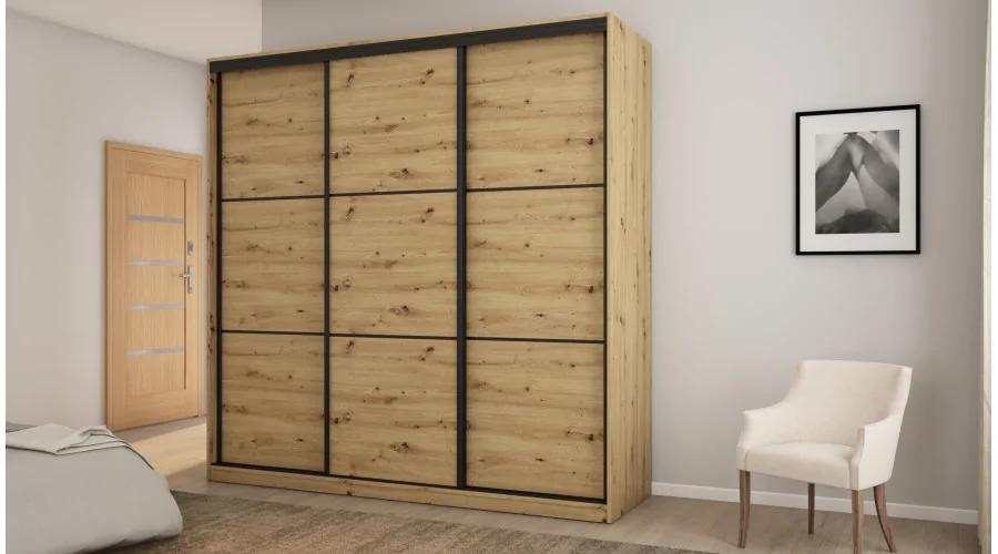 Szafa przesuwna 220x220 cm dąb artisan z koszami i szufladami – Norvello | eMeblast