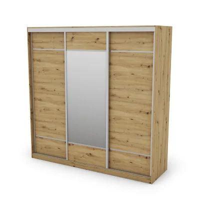 Szafa przesuwna 220x220 cm dąb artisan z lustrem, koszami i szufladami – Norvello | eMeblast
