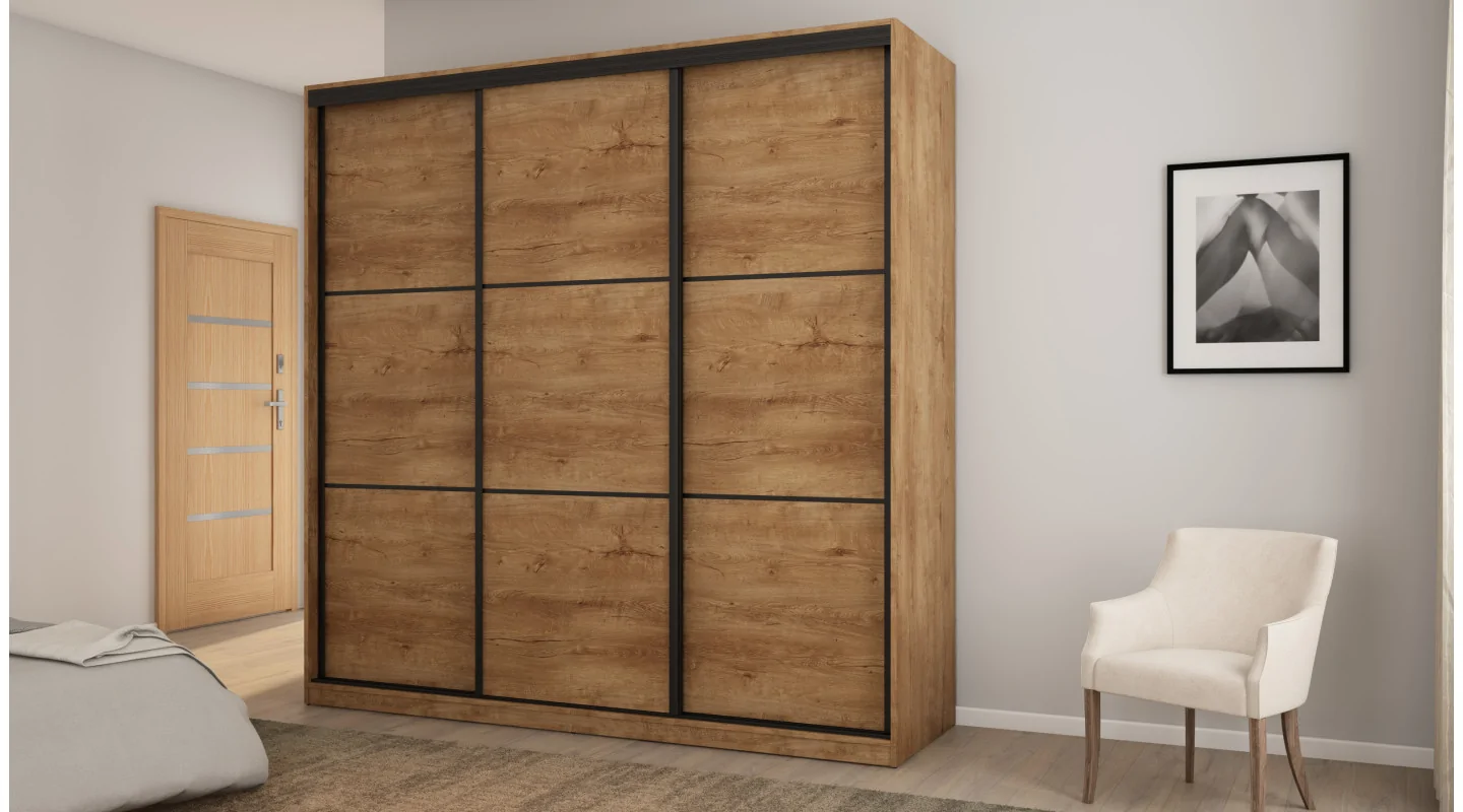 Szafa przesuwna 220x220 cm dąb Lefkas z koszami i szufladami – Norvello | eMeblast