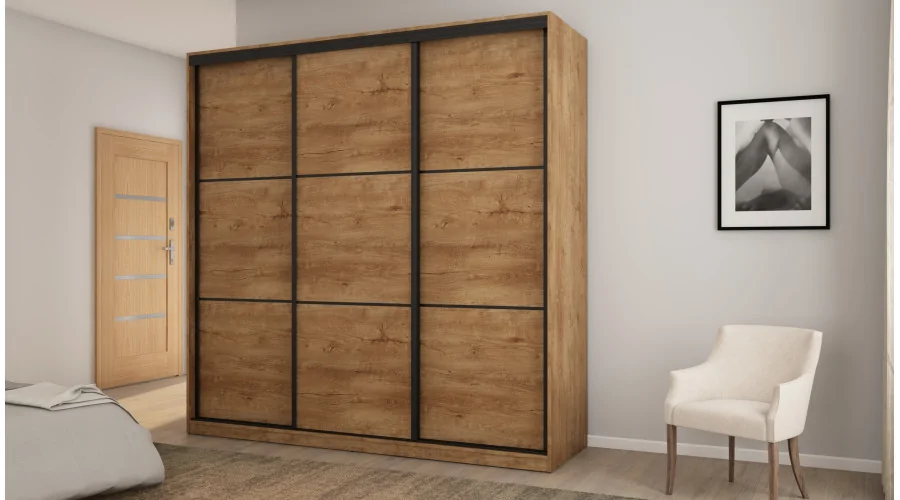 Szafa przesuwna 220x220 cm dąb Lefkas z koszami i szufladami – Norvello | eMeblast