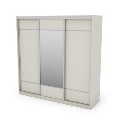 Szafa przesuwna 220x220 cm kość słoniowa z lustrem, koszami i szufladami – Norvello | eMeblast