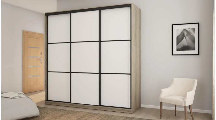 Szafa przesuwna 220x220 cm biel / dąb sonoma jasna z koszami – Norvello | eMeblast