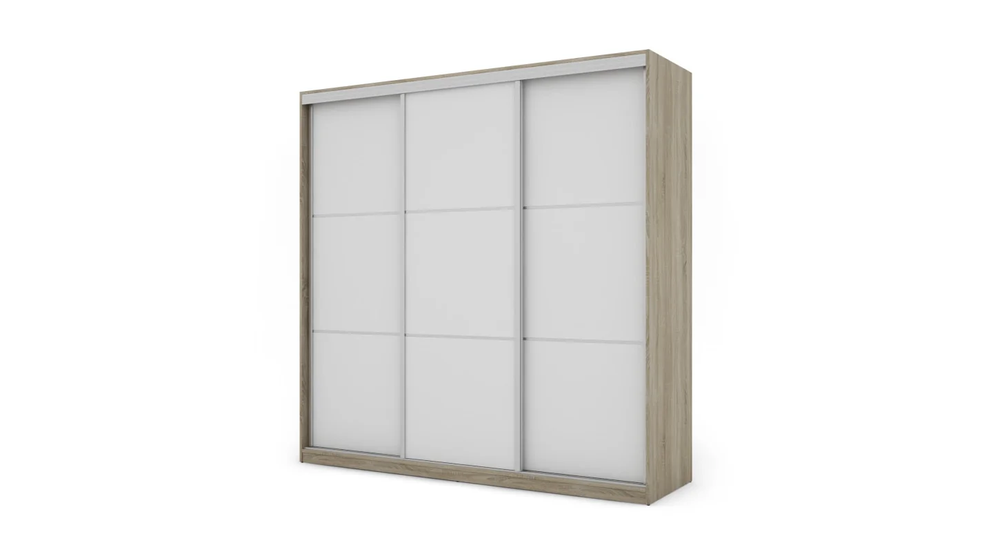 Szafa przesuwna 220x220 cm biel / dąb sonoma jasna z koszami – Norvello | eMeblast