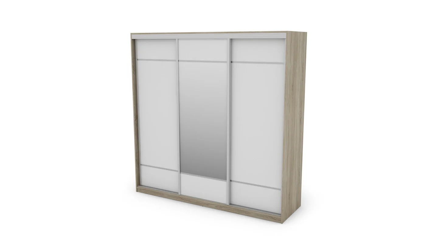 Szafa przesuwna 220x220 cm biel / dąb sonoma jasna z lustrem – Norvello | eMeblast