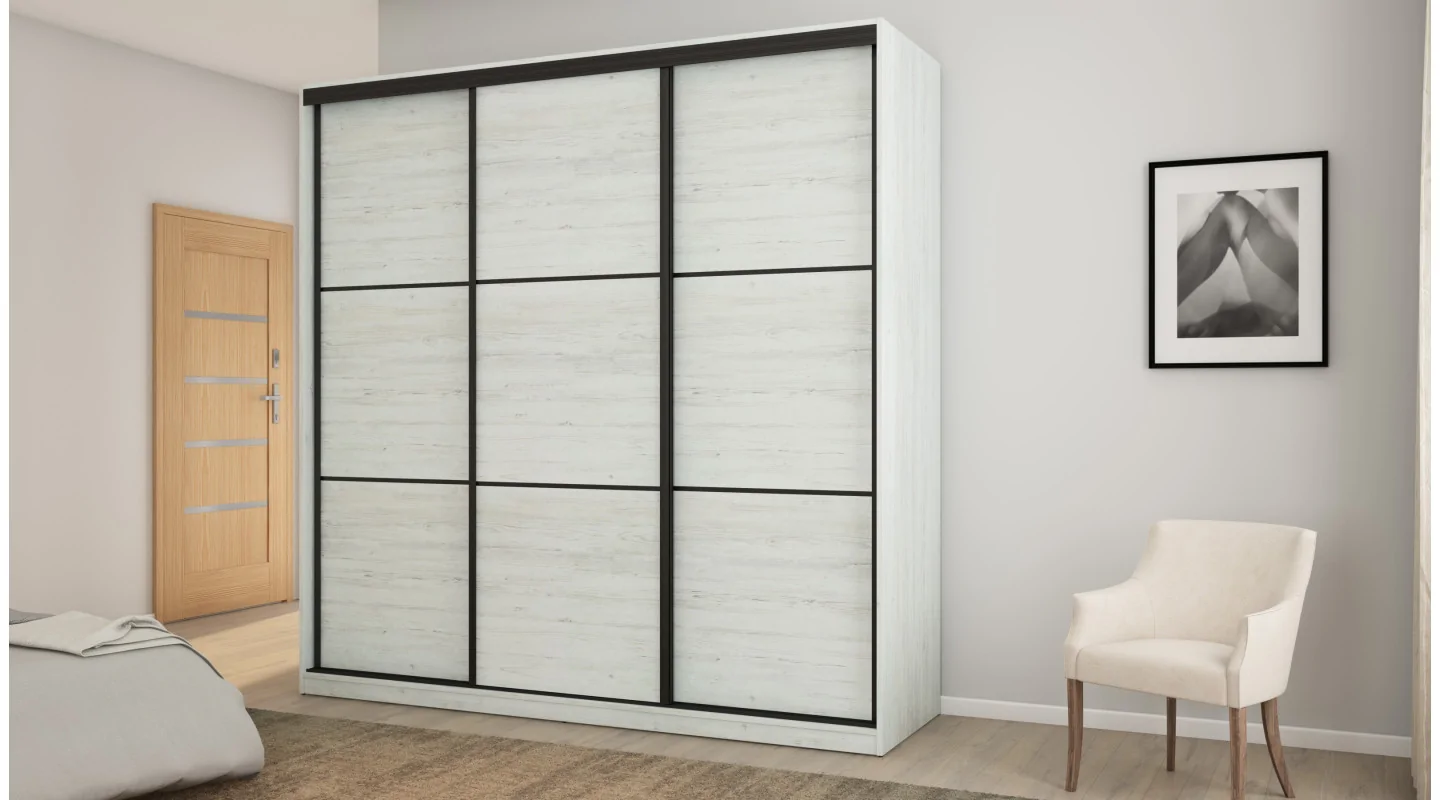 Szafa przesuwna 220x220 cm sosna Andersen z koszami i szufladami – Norvello | eMeblast Szafa przesuwna 220x220 cm sosna Andersen z koszami i szufladami – Norvello | eMeblast