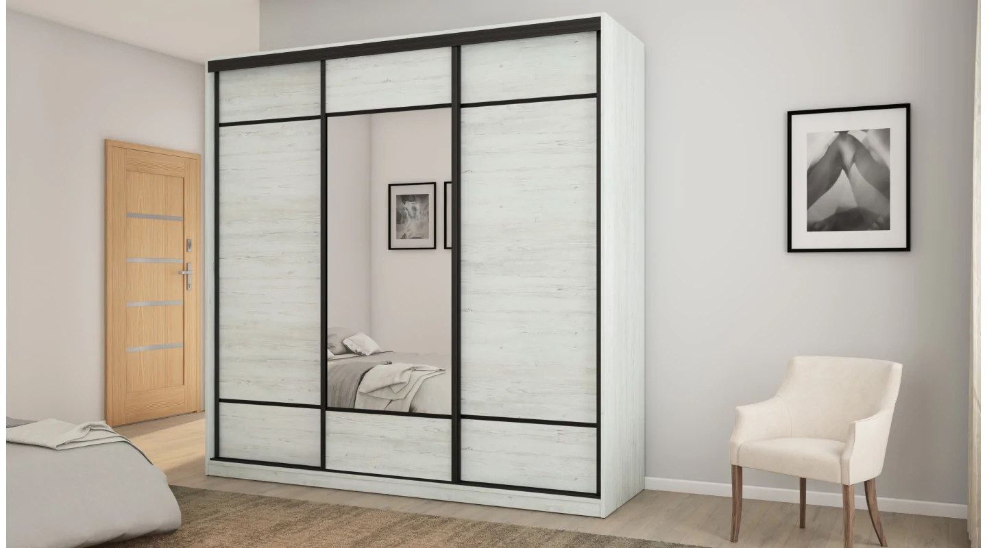 Szafa przesuwna 220x220 cm sosna Andersen z lustrem, koszami i szufladami – Norvello | eMeblast