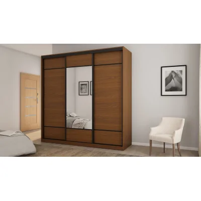Szafa przesuwna 220x220 cm wiśnia Porto z lustrem, koszami i szufladami – Norvello | eMeblast