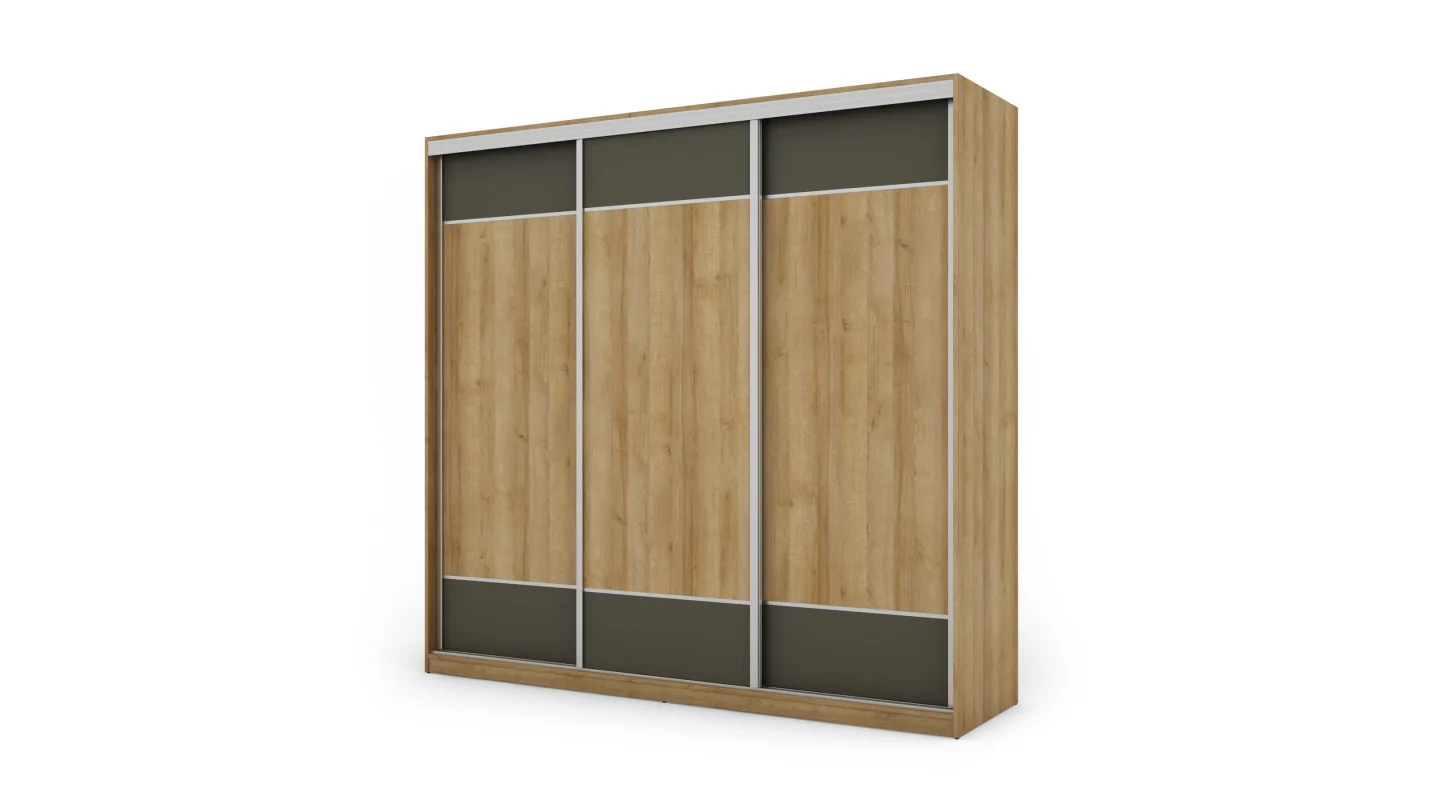 Szafa przesuwna 230x220 cm dąb Riva / grafit z koszami – Arvello | eMeblast
