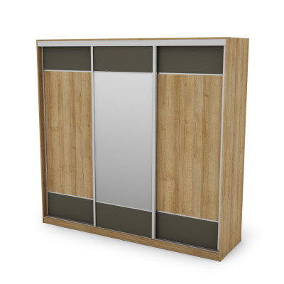 Szafa przesuwna 230x220 cm dąb Riva / grafit z lustrem – Arvello
