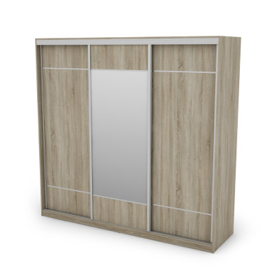 Szafa przesuwna 230x220 cm biel / dąb sonoma jasna z lustrem – Arvello
