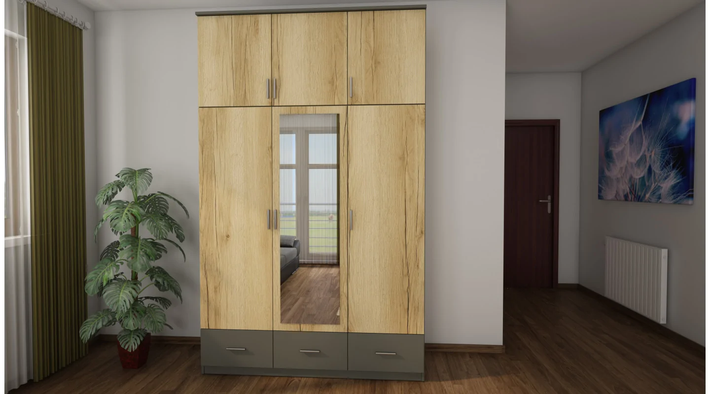 Szafa 150x242 cm grafit dąb grand naturalny lustro – Vento | eMeblast Szafa 150x242 cm grafit dąb grand naturalny lustro – Vento | eMeblast