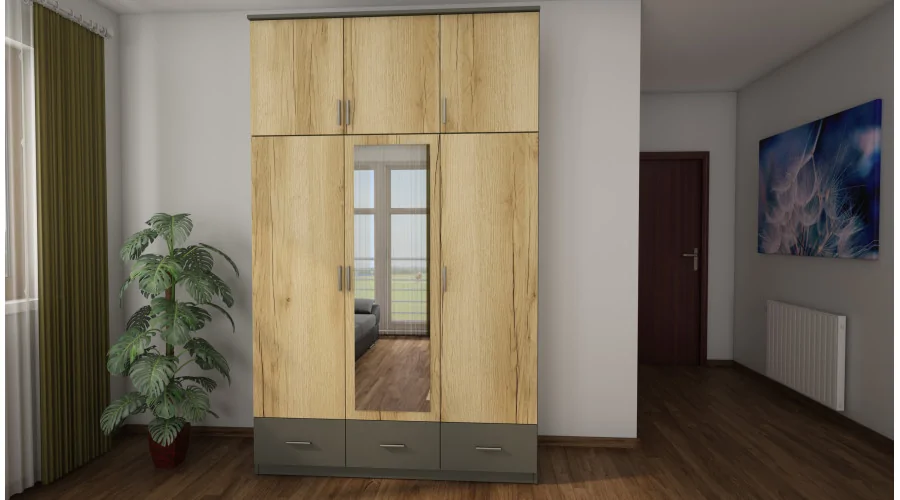 Szafa 150x242 cm grafit dąb grand naturalny lustro – Vento | eMeblast Szafa 150x242 cm grafit dąb grand naturalny lustro – Vento | eMeblast