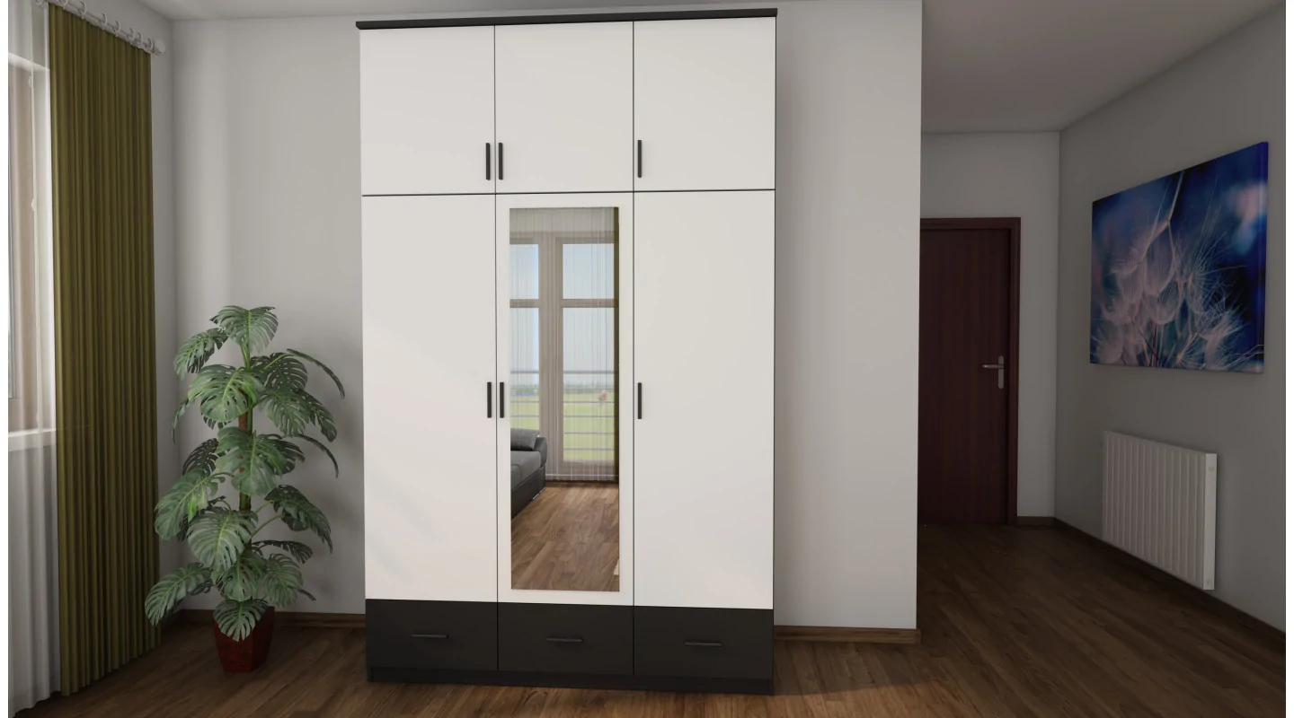 Szafa 150x242 cm czarny biel lustro – Vento | eMeblast