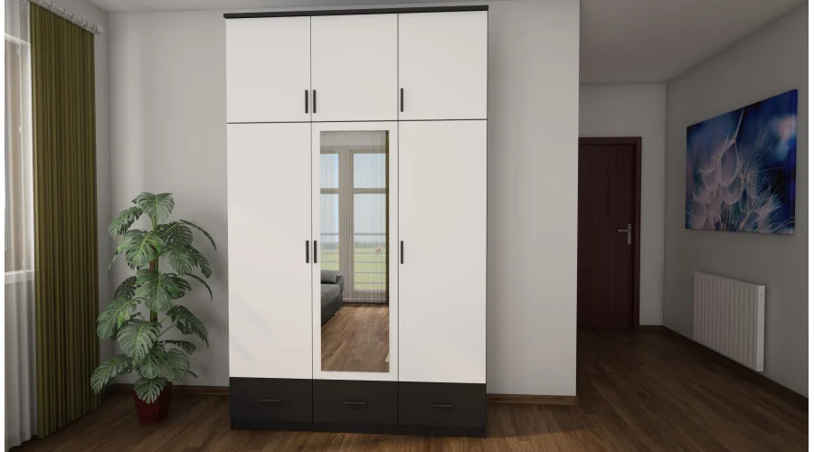 Szafa 150x242 cm czarny biel lustro – Vento | eMeblast