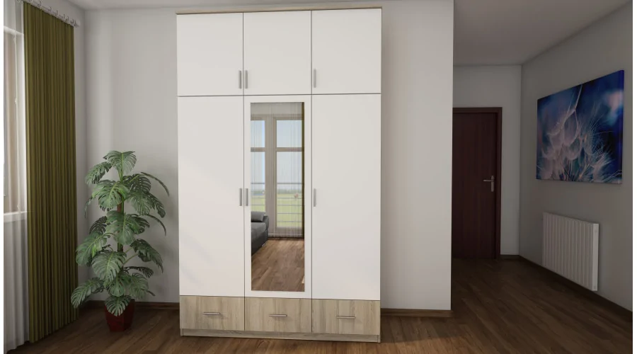 Szafa 150x242 cm sonoma jasna biel lustro – Vento | eMeblast