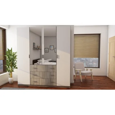 Szafa 200x220 cm sonoma jasna biel lustro – Calen | eMeblast