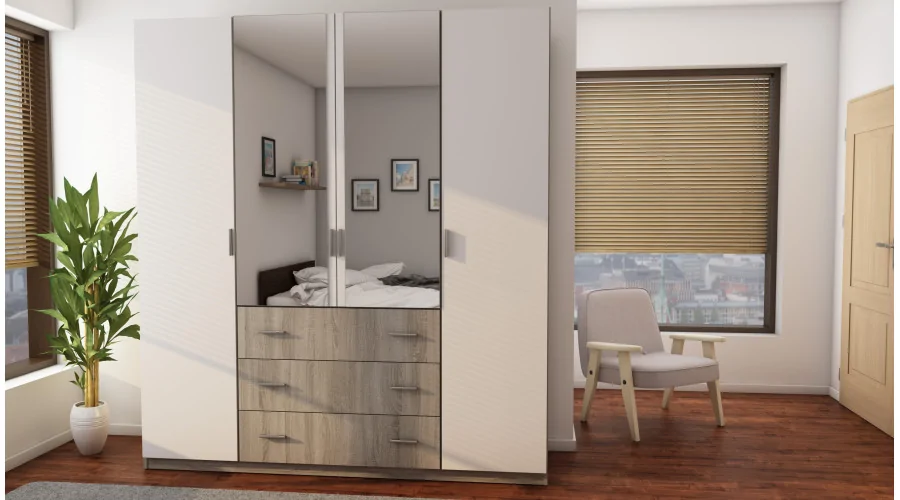 Szafa 200x220 cm sonoma jasna biel lustro – Calen | eMeblast