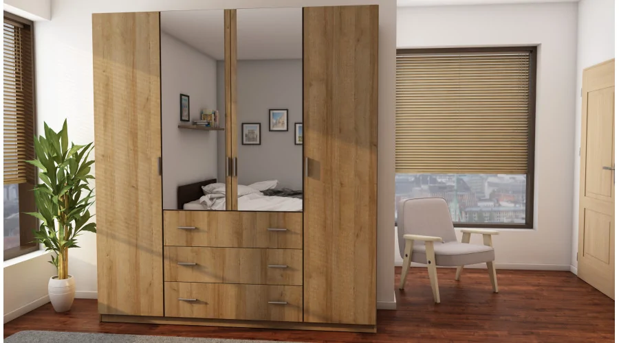 Szafa 200x220 cm dąb riva lustro – Calen | eMeblast