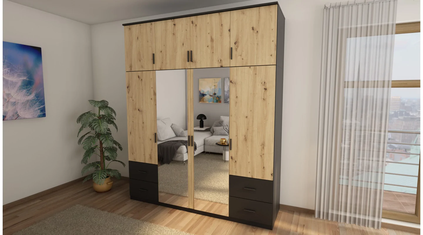Szafa 200x242 cm czarny dąb artisan lustro – Arden | eMeblast