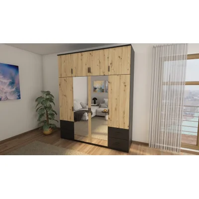 Szafa 200x242 cm czarny dąb artisan lustro – Arden | eMeblast