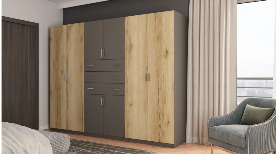 Szafa 225x210 cm grafit dąb grand naturalny – Norel | eMeblast