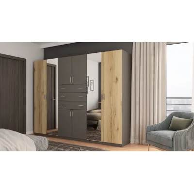 Szafa 225x210 cm grafit dąb grand naturalny lustro – Norel | eMeblast