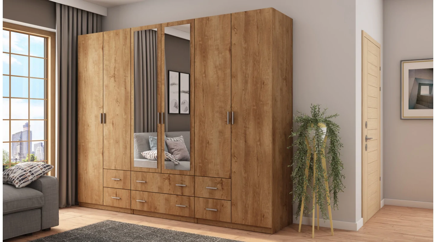Szafa 240x220 cm dąb lefkas lustro – Torven | eMeblast