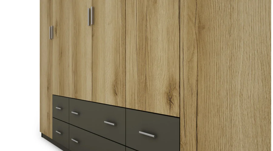 Szafa 240x220 cm grafit dąb grand naturalny lustro – Torven | eMeblast Szafa 240x220 cm grafit dąb grand naturalny lustro – Torven | eMeblast