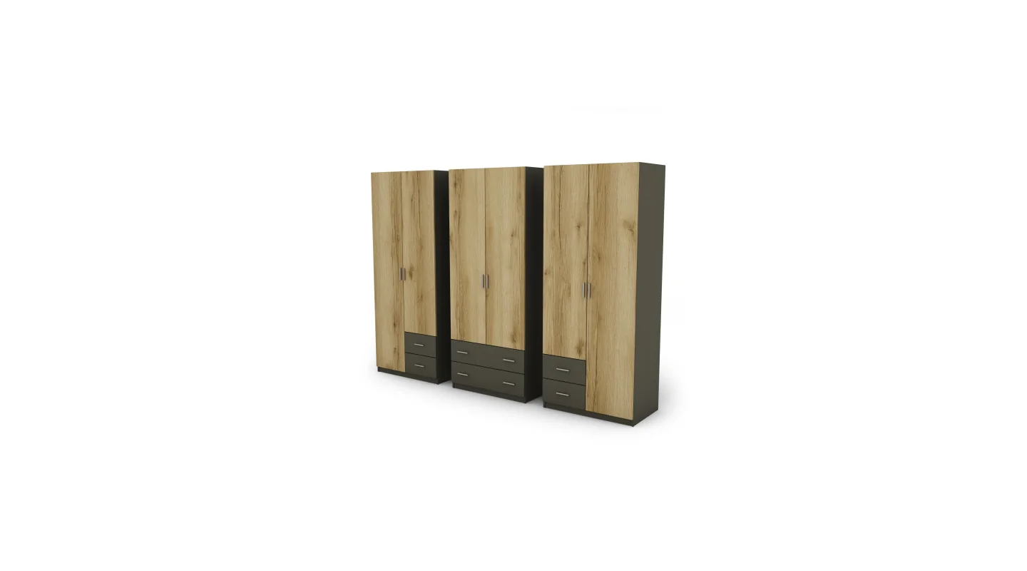 Szafa 240x220 cm grafit dąb grand naturalny lustro – Torven | eMeblast Szafa 240x220 cm grafit dąb grand naturalny lustro – Torven | eMeblast