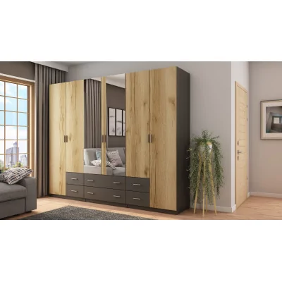 Szafa 240x220 cm grafit dąb grand naturalny lustro – Torven | eMeblast