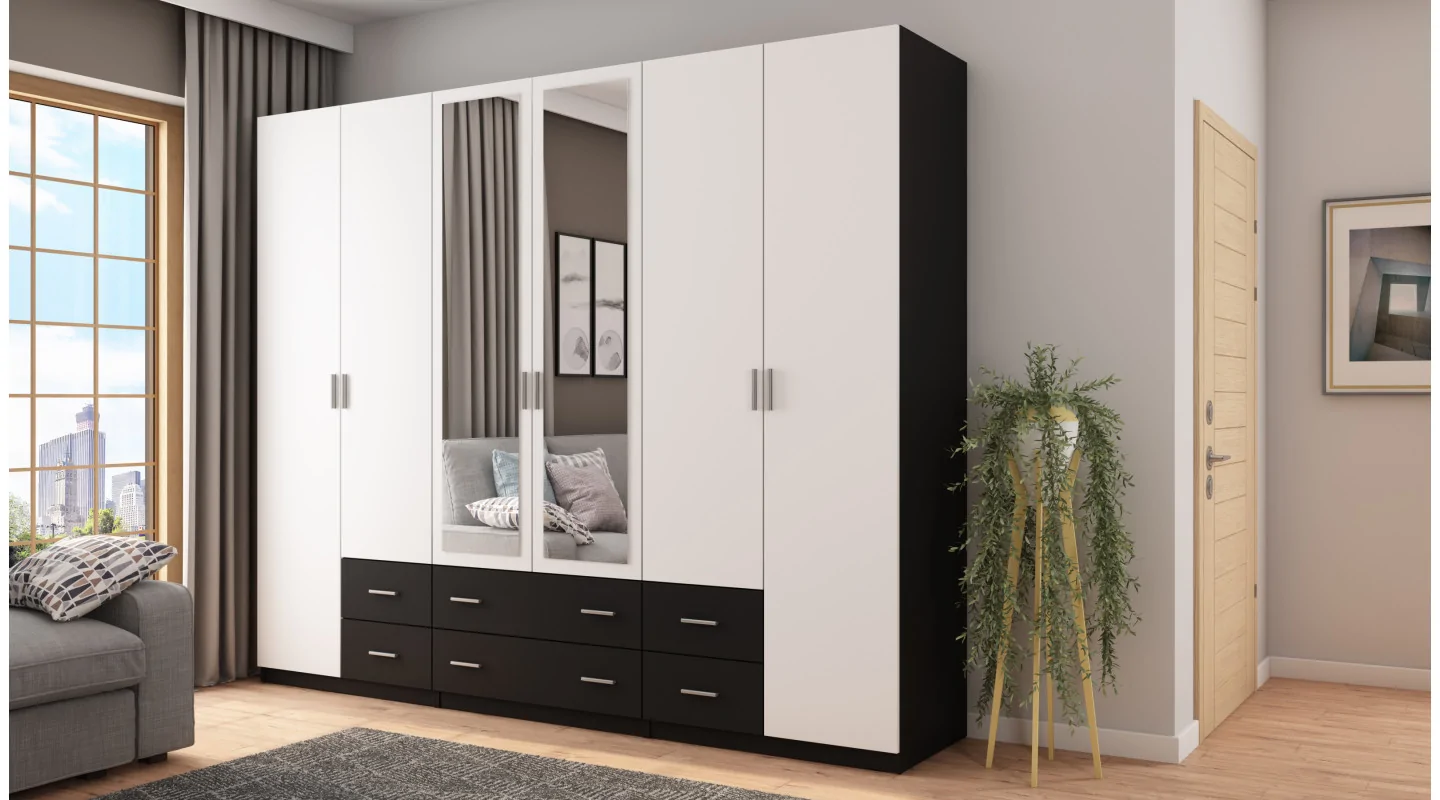 Szafa 240x220 cm czarny biel lustro – Torven | eMeblast