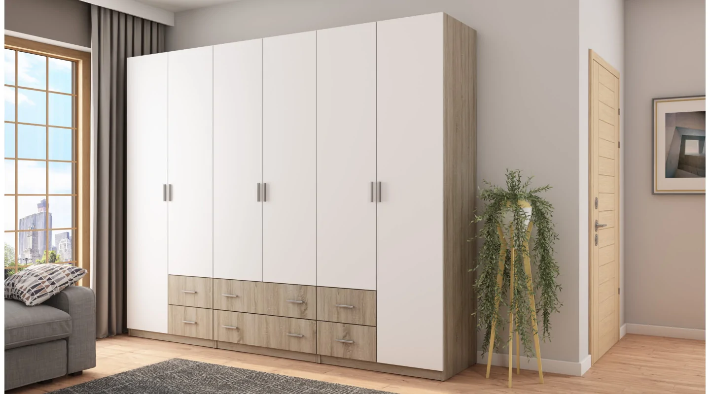 Szafa 240x220 cm sonoma jasna biel – Torven | eMeblast Szafa 240x220 cm sonoma jasna biel – Torven | eMeblast